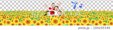 夏天一家人在向日葵田裡玩耍 104295540