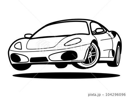イタリアンスーパースポーツ　ぬり絵風　ジャンプ　自動車イラスト 104296096