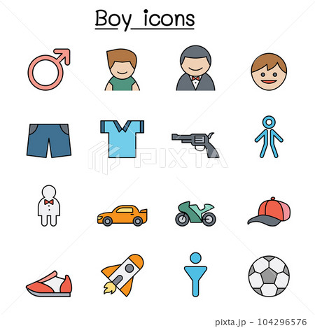 Boy color line icon set Boy color line icon set 104296576