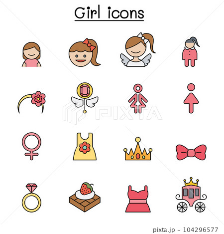 Girl color line icon set Girl color line icon set 104296577