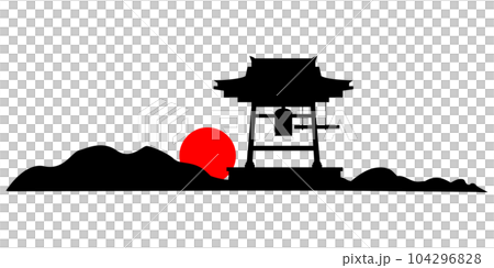 除夜の鐘と山と太陽のイラスト素材のシルエット　ベクター 104296828