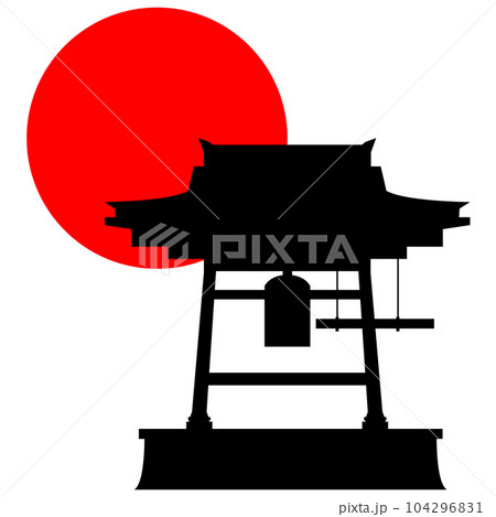 除夜の鐘と山と太陽のイラスト素材のシルエット ベクター 除夜の鐘と山と太陽のイラスト素材のシルエット ベクター 104296831