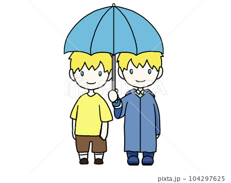 相相傘をする白人男性のイラスト（正面向き） 104297625