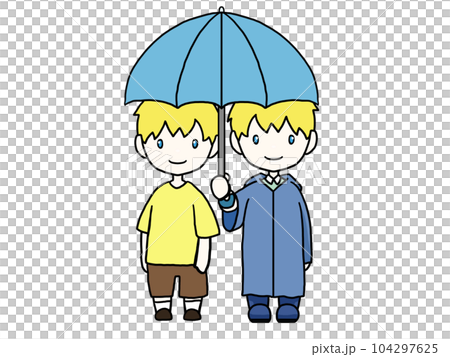 相相傘をする白人男性のイラスト（正面向き） 104297625