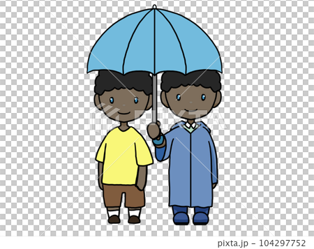 相相傘をする黒人男性のイラスト（正面向き） 104297752