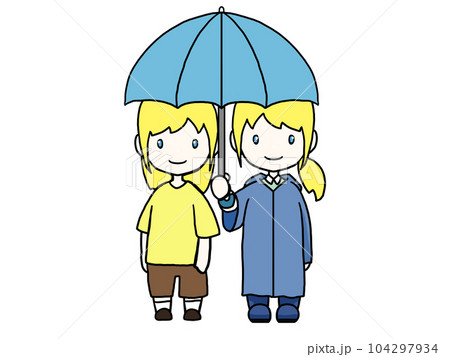 相相傘をする白人女性のイラスト（正面向き） 104297934