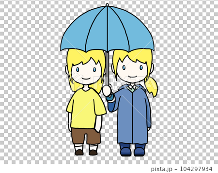 相相傘をする白人女性のイラスト（正面向き） 104297934