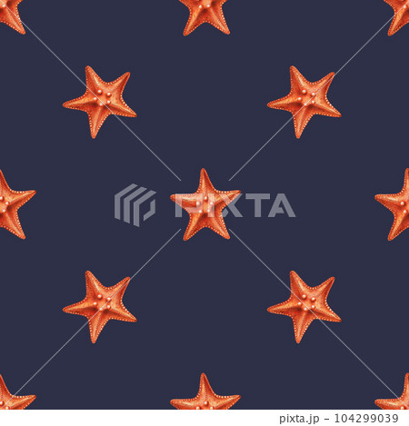Watercolor seamless pattern with stars. Hand painting clipart underwater life objects on isolated background. For designers, decoration, postcards, wrapping paper, scrapbooking, covers, invitations, 104299039