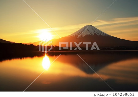 富士山と初日の出　AI生成画像　AI画像 104299653