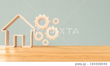 The wood home icon and gear for Real estate concept 3d rendering The wood home icon and gear for Real estate concept 3d rendering 104300030