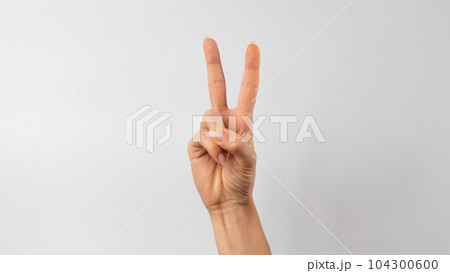 Sign language of the deaf and dumb people, English letter v Sign language of the deaf and dumb people, English letter v 104300600