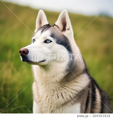 Profile portrait of a purebred Siberian Husky...のイラスト素材