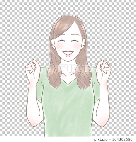 A woman doing a fist pose with a smile 104302586