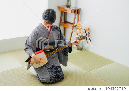 三味線　着物　和室 104302710