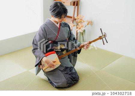 三味線　着物　和室 104302718