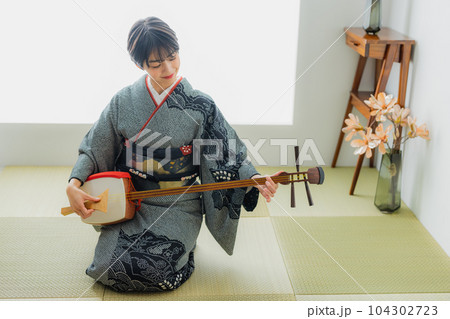三味線　着物　和室 104302723
