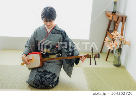 三味線　着物　和室 104302726