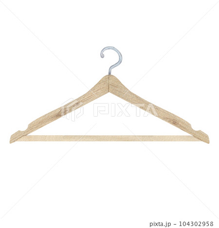 Laundry illustration. Wooden hanger. Watercolor on a white background. Hand drawn. For postcards Laundry illustration. Wooden hanger. Watercolor on a white background. Hand drawn. For postcards 104302958