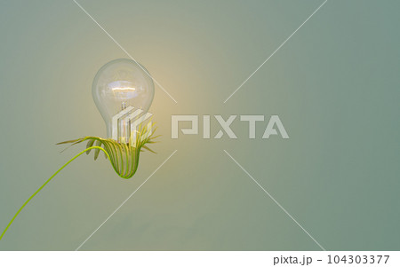 Light bulbs in bunches of leaves on a soothing background, environmental concept Light bulbs in bunches of leaves on a soothing background, environmental concept 104303377