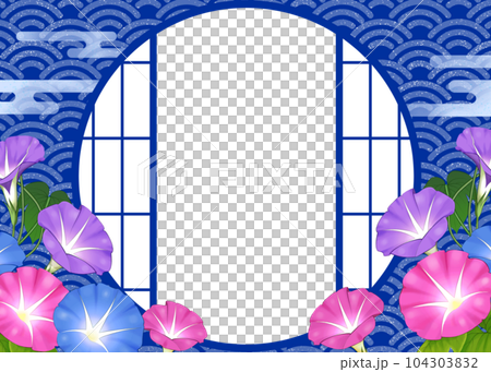 牽牛花和日式障子窗框 Seigaiha 104303832