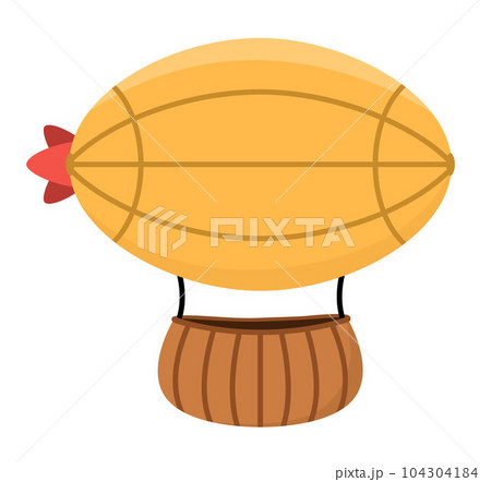 Vector yellow zeppelin icon. Air transport for kids. Funny transportation clip art for children. Cute airship vehicle isolated on white background 104304184