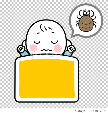 睡眠中の赤ちゃんの布団にダニがいるイラスト 睡眠中の赤ちゃんの布団にダニがいるイラスト 104304203