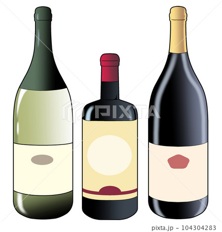 お酒のボトルのイラスト【ワイン・ウイスキー・シャンパン・酒瓶・ビン・洋酒・リキュール・アルコール】 お酒のボトルのイラスト【ワイン・ウイスキー・シャンパン・酒瓶・ビン・洋酒・リキュール・アルコール】 104304283