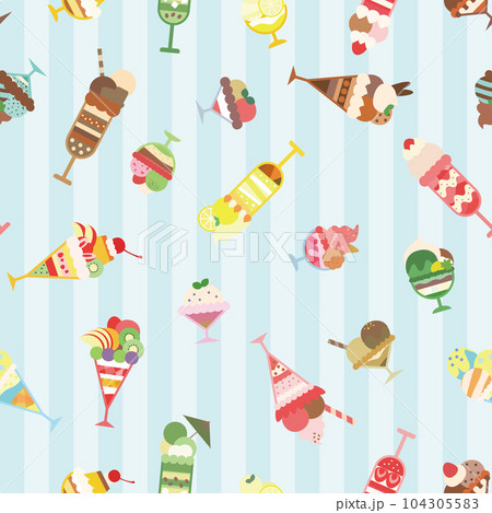 かわいいパフェとサンデーの壁紙青ストライプ かわいいパフェとサンデーの壁紙青ストライプ 104305583