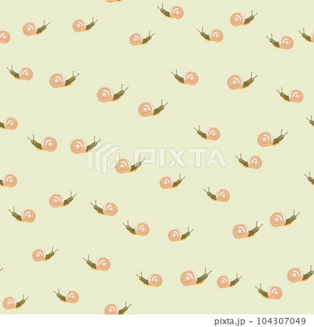 Cute snails seamless pattern. Funny cartoon character wallpaper in doodle style. 104307049