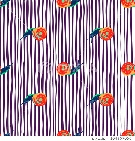 Cute snails seamless pattern. Funny cartoon character wallpaper in doodle style. Cute snails seamless pattern. Funny cartoon character wallpaper in doodle style. 104307050