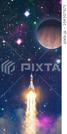 Spaceship begins the mission. New Ship flies to another planet. Elements of this image furnished by NASA Spaceship begins the mission. New Ship flies to another planet. Elements of this image furnished by NASA 104307975