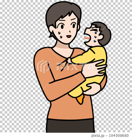 An impatient mother holding a crying baby An impatient mother holding a crying baby 104308680