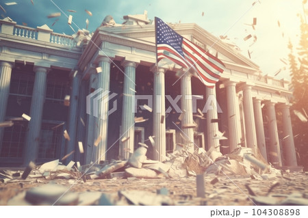 The American bank building collapsed....のイラスト素材 [104308898] - PIXTA