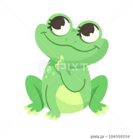 Cute Green Leaping Frog Character Sitting and Thinking Vector Illustration Cute Green Leaping Frog Character Sitting and Thinking Vector Illustration 104309354