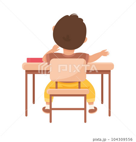 Cute Boy Pupil in Classroom Sitting at Desk...のイラスト素材 [104309556] - PIXTA