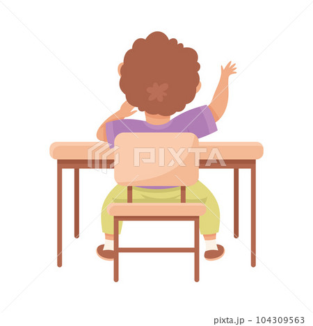 Cute Boy Pupil in Classroom Sitting at Desk Have Lesson Back View Vector Illustration 104309563