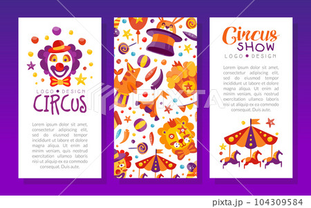 Circus Show Banner Design with Fairground Amusement Object Vector Template Circus Show Banner Design with Fairground Amusement Object Vector Template 104309584