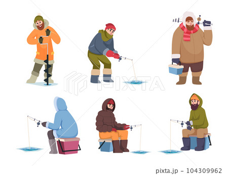 Winter fishing. Cold time fishing on north pole winter sailor exact vector people collection 104309962