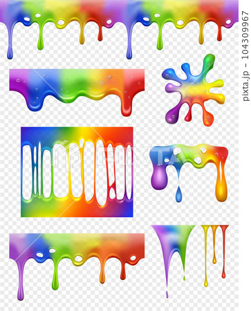 Colored slime. Realistic liquid multicolored slime splashes decent vector templates set isolated 104309967