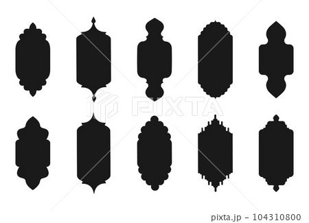 Islamic frames shape of a window or door arch. Arab frame set. Vector illustration. 104310800