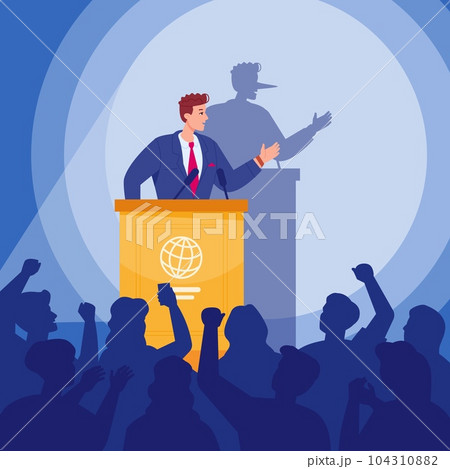 Politic liar. Deceitful politician with pinocchio long nose tell speech on electoral campaign, distrust population concept political lies hypocrisy corruption, vector illustration Politic liar. Deceitful politician with pinocchio long nose tell speech on electoral campaign, distrust population concept political lies hypocrisy corruption, vector illustration 104310882