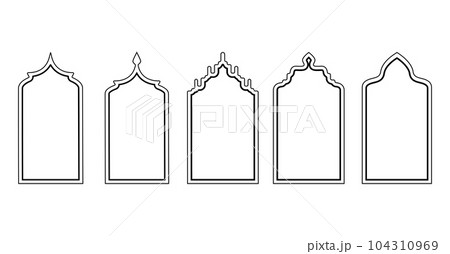 Islamic frames shape of a window or door arch. Arab frame set. Vector illustration. Islamic frames shape of a window or door arch. Arab frame set. Vector illustration. 104310969