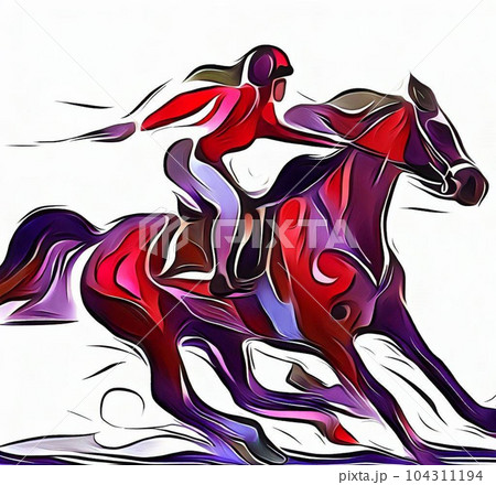 馬に乗る女性ジョッキー 104311194