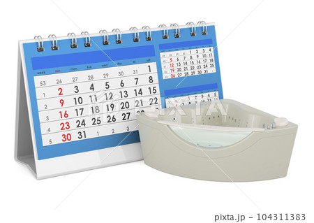 Hydromassage tub with desk calendar. 3D rendering 104311383