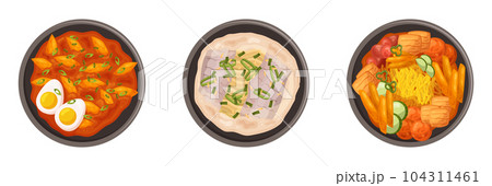 Delicious Korean Dishes Offer A Unique Blend Of Flavors And Textures. From Spicy Kimchi to Savory Tteokbokki And Chicken 104311461