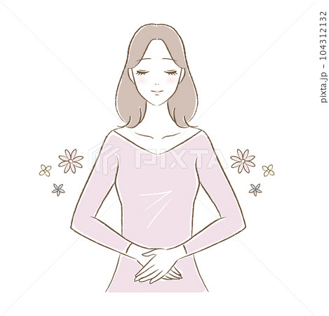 お腹を優しく触る女性のイラストカット(妊娠・腸活・温活・便秘解消) お腹を優しく触る女性のイラストカット(妊娠・腸活・温活・便秘解消) 104312132