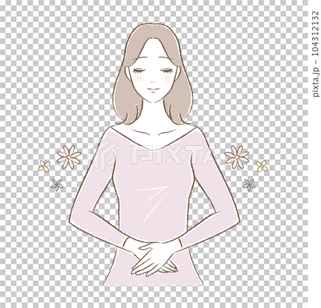 お腹を優しく触る女性のイラストカット(妊娠・腸活・温活・便秘解消) お腹を優しく触る女性のイラストカット(妊娠・腸活・温活・便秘解消) 104312132