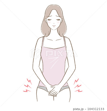 デリケートゾーンのトラブルに悩む若い女性のイラスト（20代・30代） 104312133
