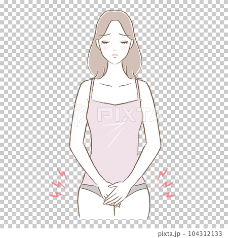 デリケートゾーンのトラブルに悩む若い女性のイラスト（20代・30代） 104312133
