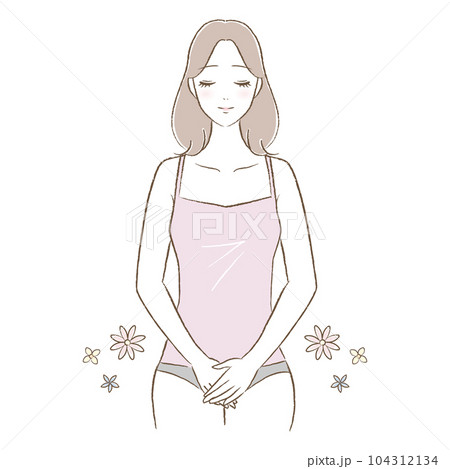 デリケートゾーン・下腹部を大切に触る若い女性のイラスト 104312134